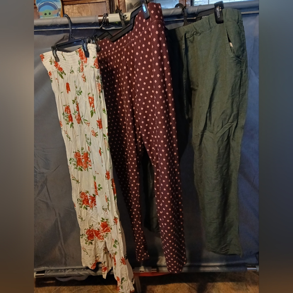 3 Piece Floral, Polka Dot, and Green Pants Set.